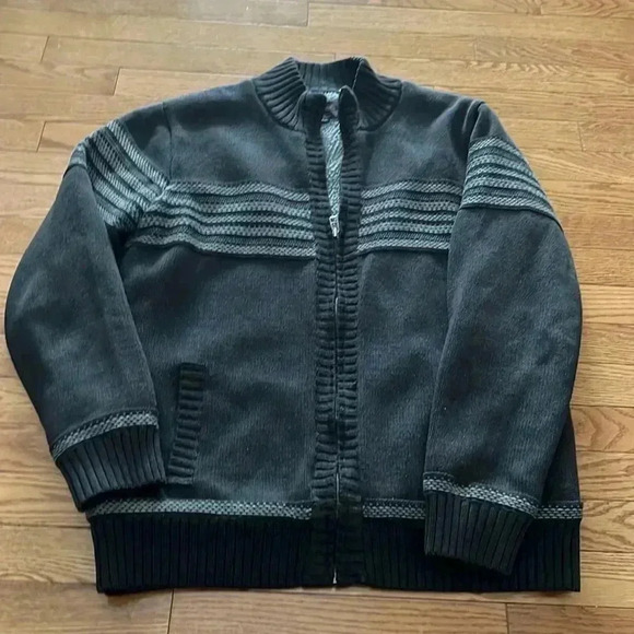 [M]Emanuel Ungaro Fleece Lined Cotton Knit Zip Up Heavy Sweater  Jacket - Picture 1 of 11